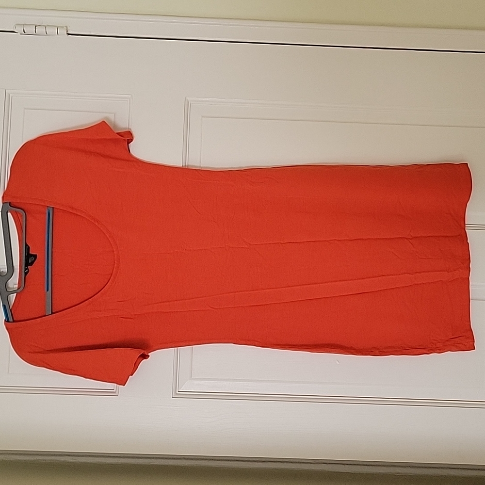 Armani Exchange Orange Stretch Mini Fitted Short Sleeve Scoop Neck Dress